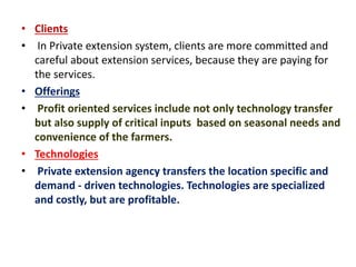 • Clients
• In Private extension system, clients are more committed and
careful about extension services, because they are...