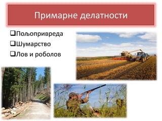 Примарне делатности
Пољопривреда
Шумарство
Лов и роболов
 
