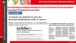 PRIXET ACCÈS AUX TRAITEMENTS MÉDICAMENTEUX INNOVANTS
25 janvier 2017
Les cancérologues Dominique Maraninchi et Jean-Paul V...