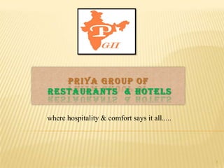 Priya Group ofRestaurants  & Hotels where hospitality & comfort says it all..... 1 