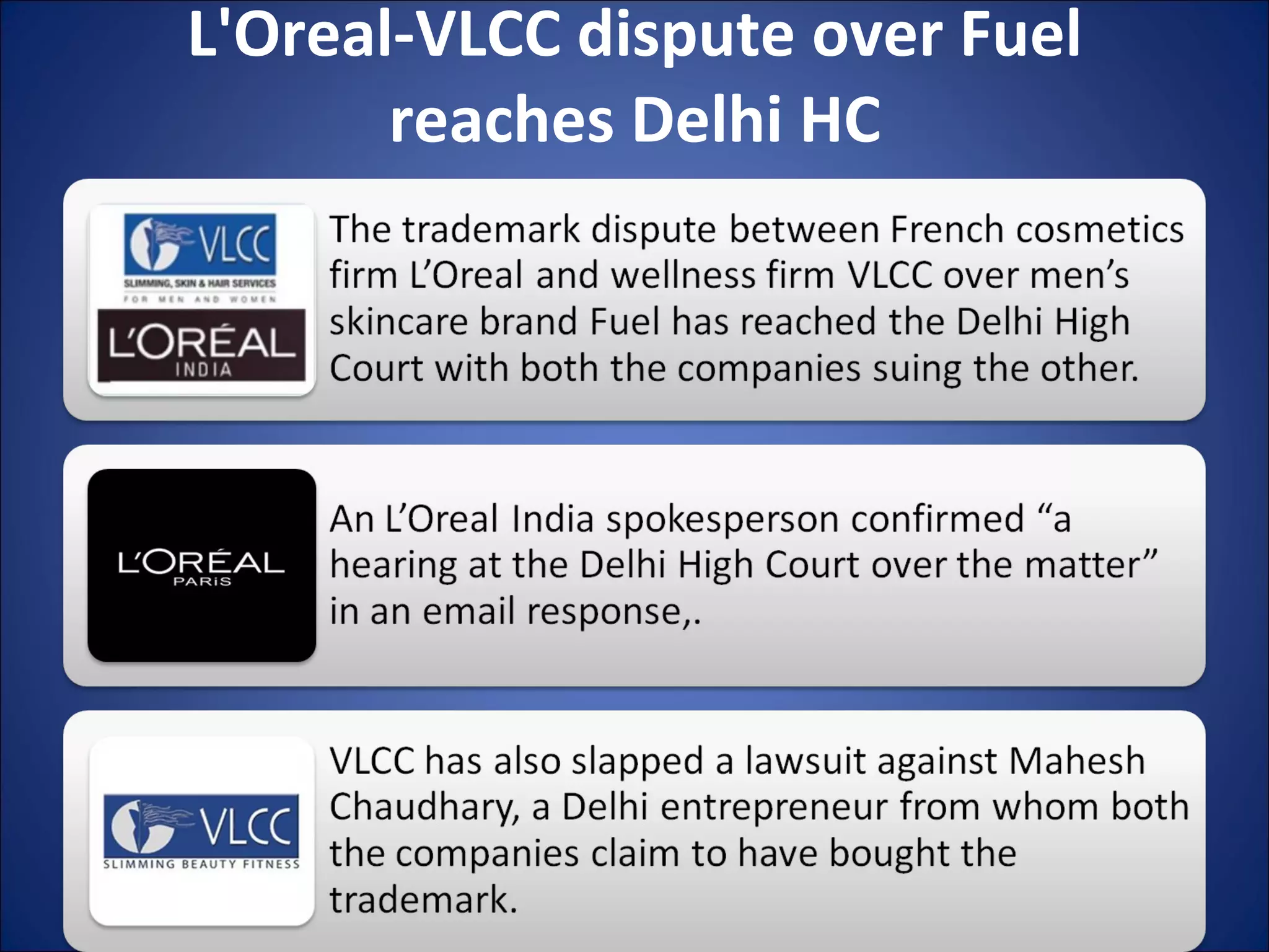 L'Oreal-VLCC dispute over Fuel reaches Delhi HC 