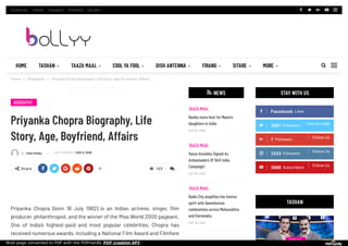Priyanka chopra biography, life story, age, boyfriend, affairs