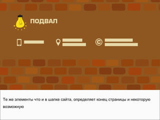 Те же элементы что и в шапке сайта, определяет конец страницы и некоторую
возможную
 