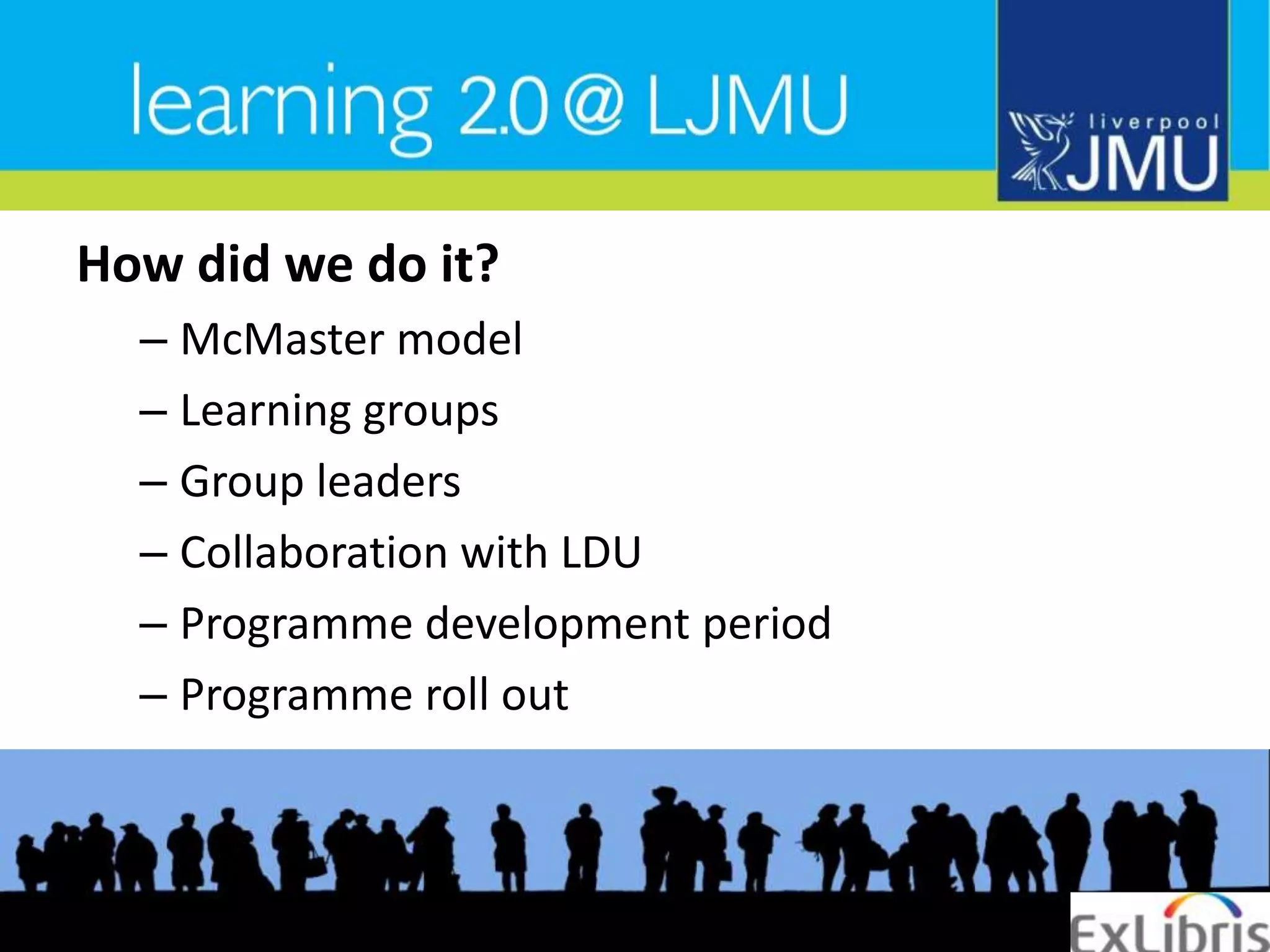 How did we do it?McMaster modelLearning groupsGroup leadersCollaboration with LDUProgramme development periodProgramme roll out