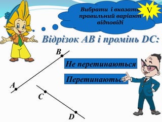 Вибрати і вказати
правильний варіант
відповіді
А
В
С
D
Не перетинаються
Перетинаються
V
 