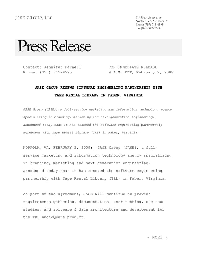 Press Release JASE Group Renews Software Engineering Partnership With