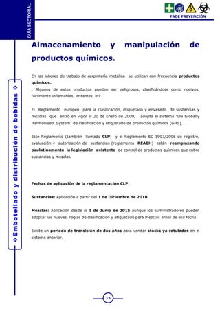 
Embotellado
y
distribución
de
bebidas

GUÍA
SECTORIAL
FADE PREVENCIÓN
15
Almacenamiento y manipulación de
productos quí...