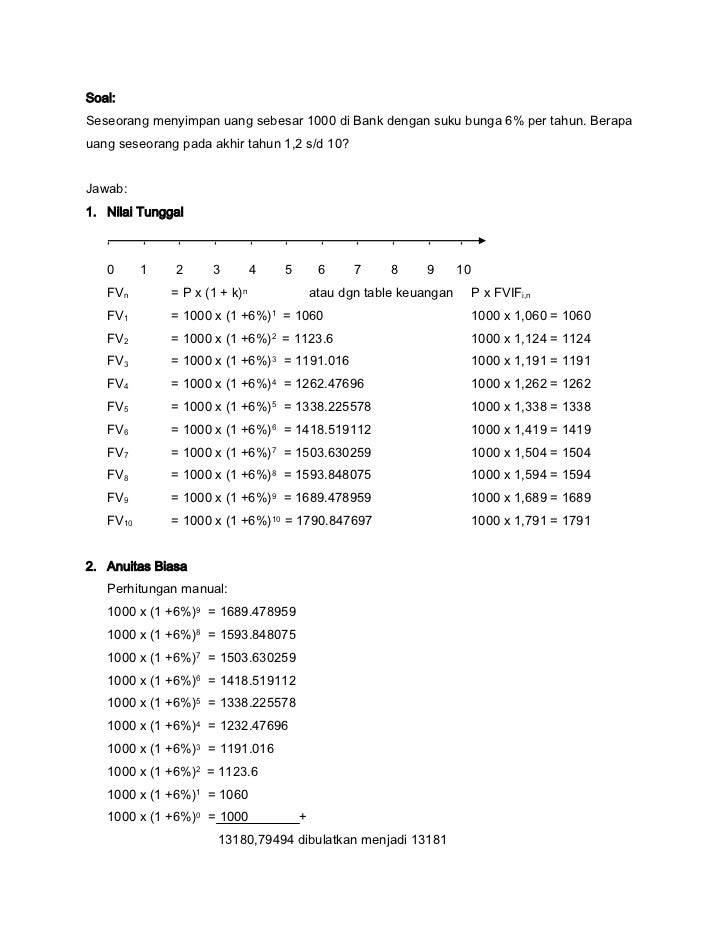 Latihan Soal Nilai Waktu Uang Amortisasi Dan Rasio Financial