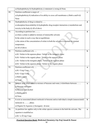 Practical MCQ Bank for experiments: Medicinal chemistry I | PDF