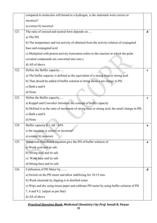 Practical MCQ Bank for experiments: Medicinal chemistry I | PDF
