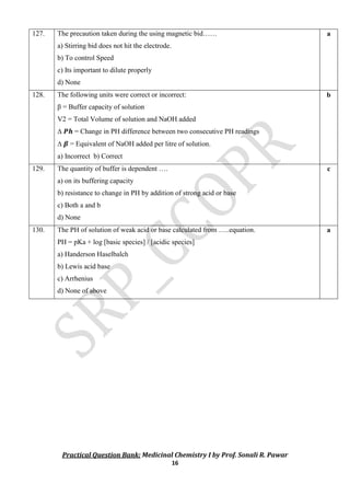 Practical MCQ Bank for experiments: Medicinal chemistry I | PDF