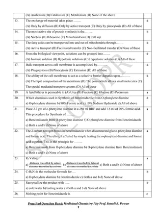 Practical MCQ Bank for experiments: Medicinal chemistry I | PDF