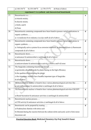 Practical MCQ Bank for experiments: Medicinal chemistry I | PDF