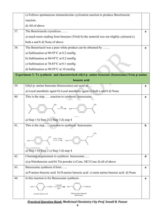 Practical MCQ Bank for experiments: Medicinal chemistry I | PDF