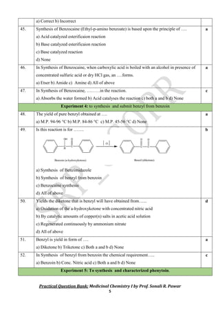 Practical MCQ Bank for experiments: Medicinal chemistry I | PDF