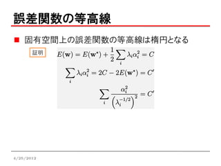 誤差関数の等高線
    固有空間上の誤差関数の等高線は楕円となる
       証明




4/25/2012
 