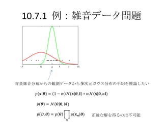 10.7.1  例：雑音データ問題 背景雑音分布からの観測データから多次元ガウス分布の平均を推論したい 正確な解を得るのは不可能 