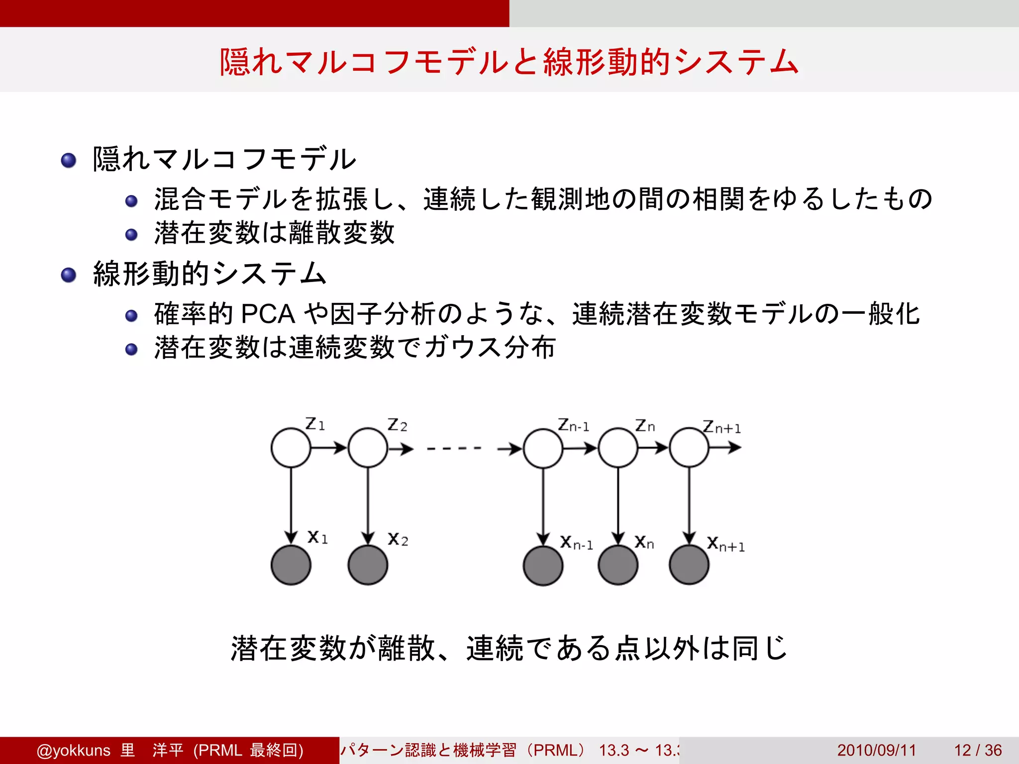 PCA




@yokkuns   (PRML     )   PRML   13.3   13.3.3   2010/09/11   12 / 36
 