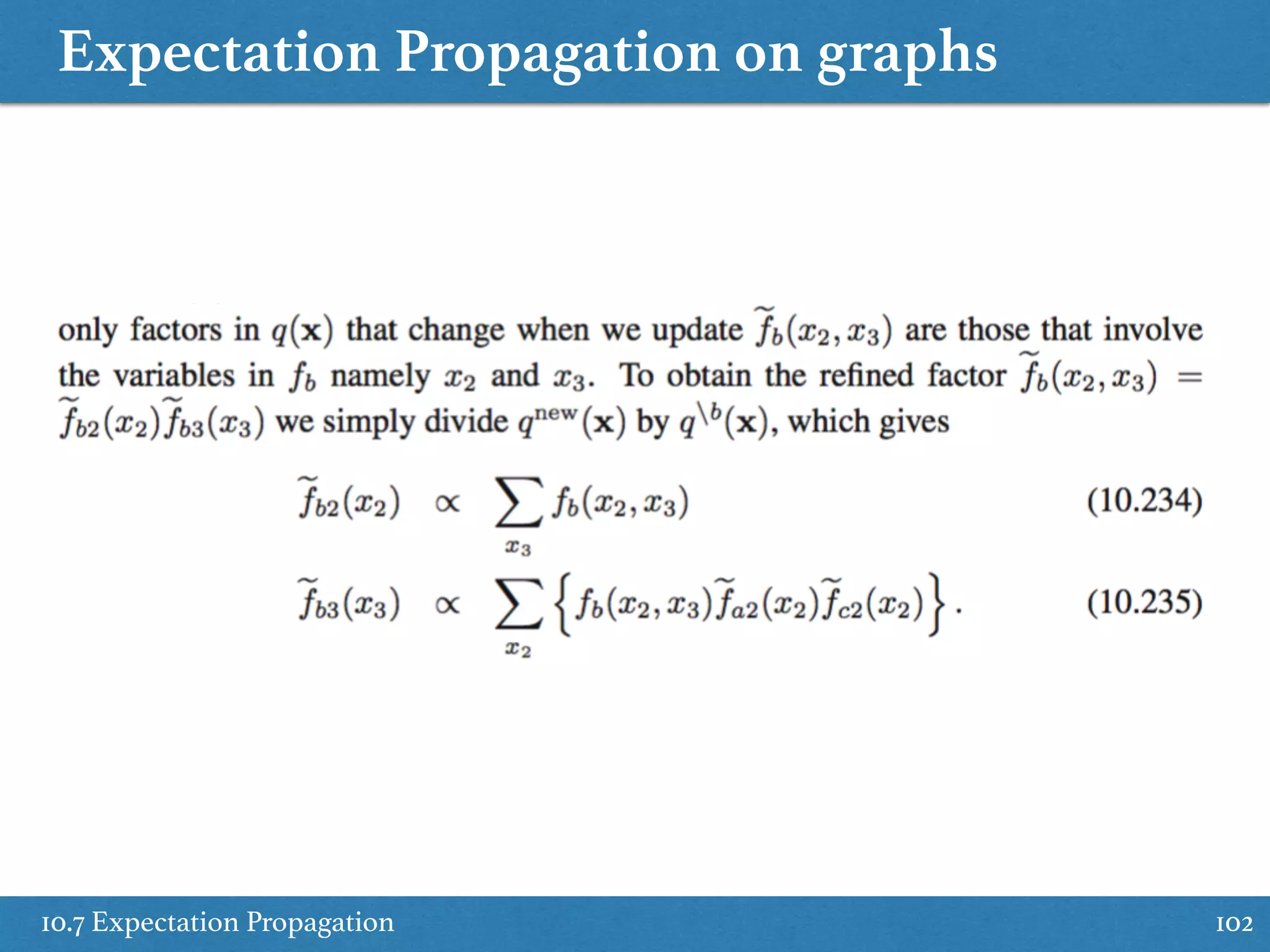 Expectation Propagation on graphs
10.7 Expectation Propagation 102
 