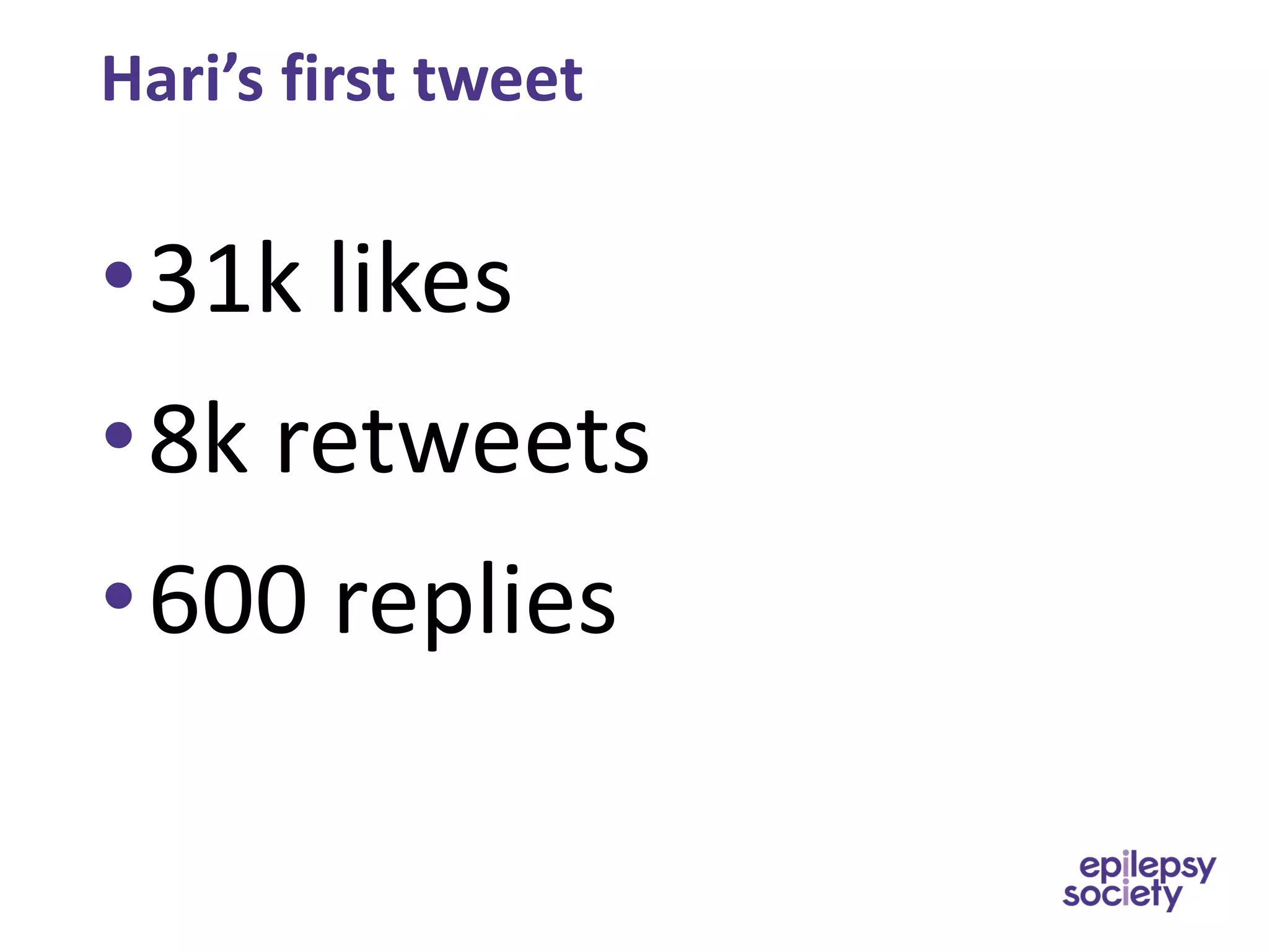 Hari’s first tweet
•31k likes
•8k retweets
•600 replies
 