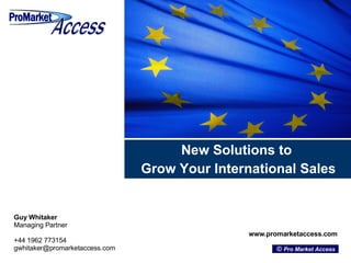 New Solutions to  Grow Your International Sales Guy Whitaker Managing Partner +44 1962 773154 [email_address] www.promarketaccess.com ©  Pro Market Access ProMarket ProMarket Access Access 
