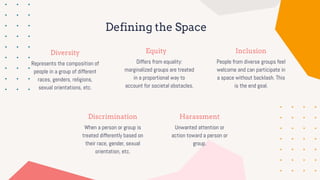 Defining the Space
Diversity
Represents the composition of
people in a group of different
races, genders, religions,
sexua...