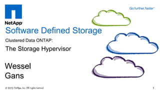 Wessel
Gans
Software Defined Storage
Clustered Data ONTAP:
The Storage Hypervisor
1
 