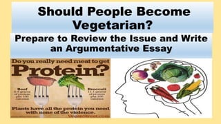 Should People Become
Vegetarian?
Prepare to Review the Issue and Write
an Argumentative Essay
 