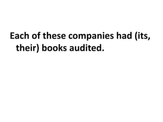 Each of these companies had (its,
their) books audited.
 