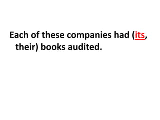 Each of these companies had (its,
their) books audited.
 