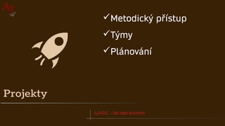 AyMINE – tak tepe business
Projekty
✓Metodický přístup
✓Týmy
✓Plánování
 