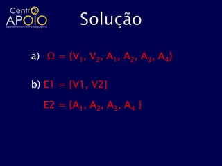 a) Ω = {V1, V2, A1, A2, A3, A4}

b) E1 = {V1, V2}

  E2 = {A1, A2, A3, A4 }
 