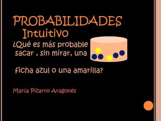 PROBABILIDADES
 Intuitivo
¿Qué es más probable
 sacar , sin mirar, una

ficha azul o una amarilla?

María Pizarro Aragonés
 