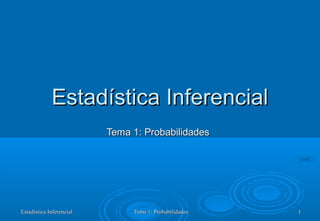 Estadística InferencialEstadística Inferencial Tema 1: ProbabilidadesTema 1: Probabilidades 11
Estadística InferencialEstadística Inferencial
Tema 1: ProbabilidadesTema 1: Probabilidades
 