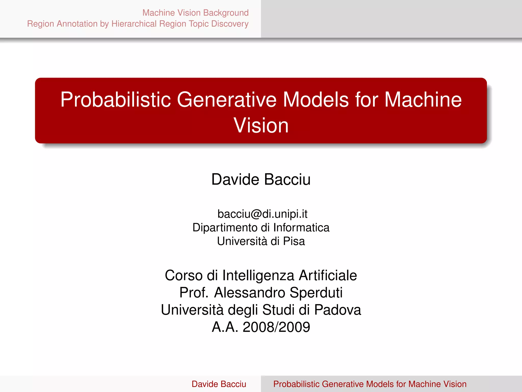 Probabilistic generative models for machine vision | PPT