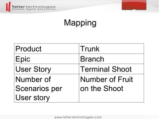 RBS estimate of the of total number of
user stories for a project
Where:
𝑋𝑖 is an estimate of the total number of user stories for
the project.
𝑋𝑖 =
𝑁𝑢𝑚𝑏𝑒𝑟 𝑜𝑓 𝑢𝑠𝑒𝑟 𝑠𝑡𝑜𝑟𝑖𝑒𝑠
𝑖𝑛 𝑡ℎ𝑒 𝑠𝑎𝑚𝑝𝑙𝑒𝑑
𝐸𝑝𝑖𝑐
1
𝑁𝑢𝑚𝑏𝑒𝑟 𝑜𝑓
𝐸𝑝𝑖𝑐𝑠
𝑖𝑛 𝑡ℎ𝑒 𝑝𝑟𝑜𝑗𝑒𝑐𝑡
(1)
 
