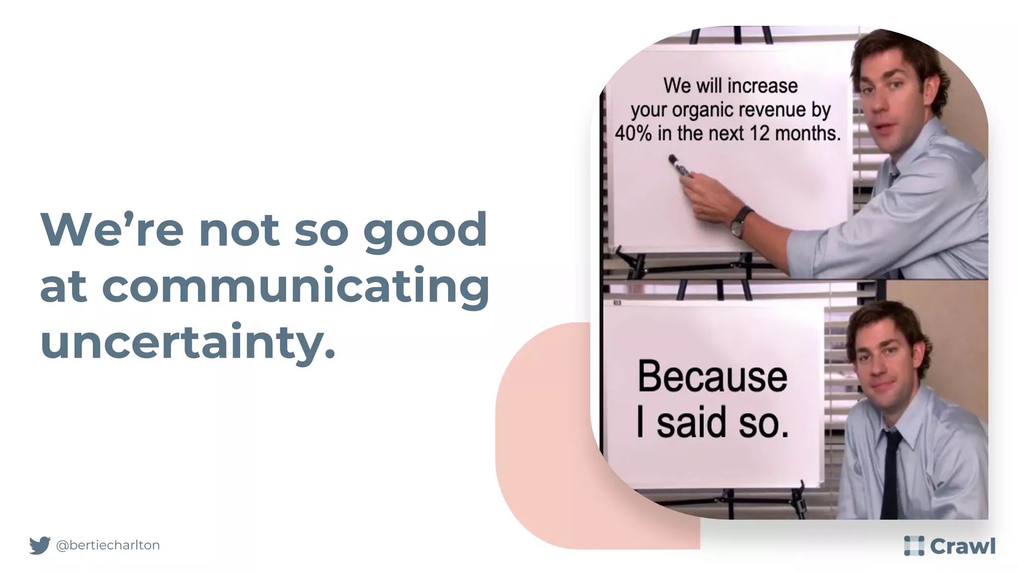@bertiecharlton
We’re not so good
at communicating
uncertainty.
 