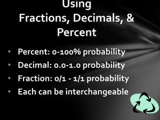 In Between = represented with fractions, decimals, & percent