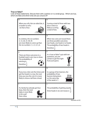 True or false?
Look at these statements. Discuss them with a partner or in a small group. Which are true,
which are false and which ones are you unsure of?




                                                                                  Standards unit S2




     17
 