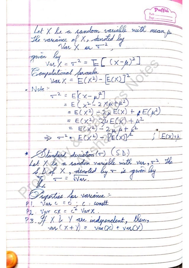 probability and statistics notes pdf