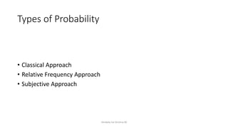 Types of Probability
• Classical Approach
• Relative Frequency Approach
• Subjective Approach
Venkata Sai Krishna M
 