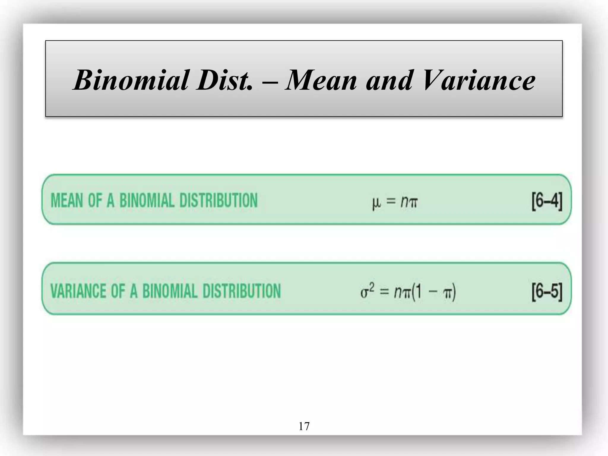 17
Binomial Dist. – Mean and Variance
 