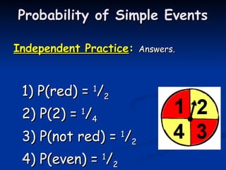 Simple Events Probability Example Coin Probability of Simple Events.ppt........ | PPT