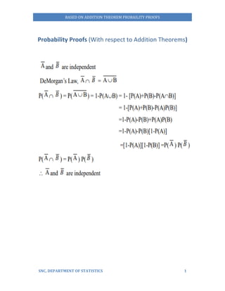 Comprehensive Probability Proofs Based on Addition Theorems in ...