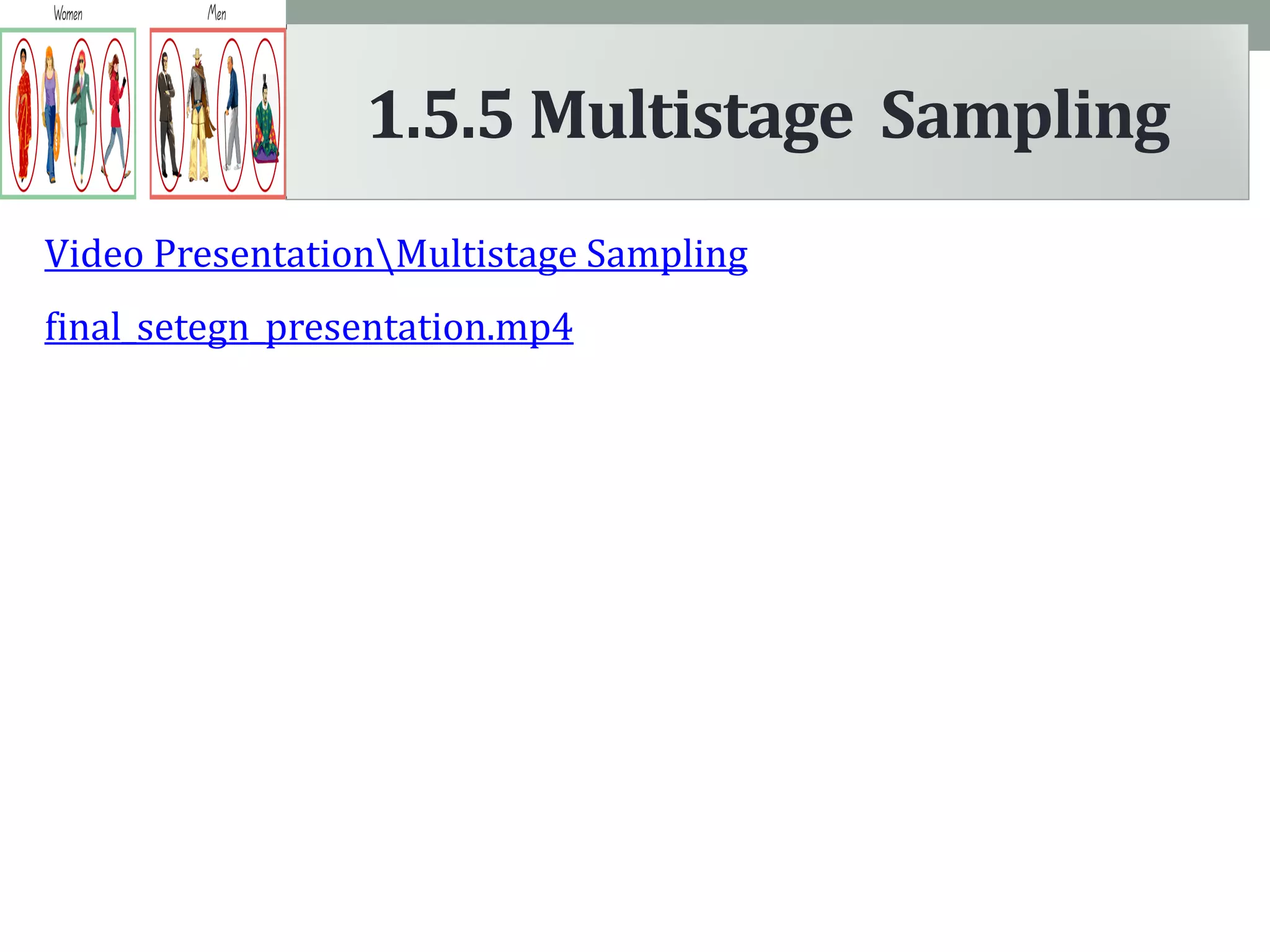 Video PresentationMultistage Sampling
final_setegn_presentation.mp4
1.5.5 Multistage Sampling
 