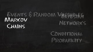 Events & Random Variables 
Bayesian 
Markov Networks 
Chains 
Conditional 
Probability 
 