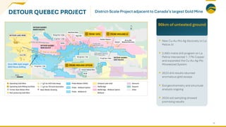 DETOUR QUEBEC PROJECT
19
▪ New Cu-Au-Mo-Ag discovery on La
Peltrie JV
▪ 2,683-metre drill program on La
Peltrie intersected 1.17% Copper
and expanded the Cu-Au-Ag-Mo
Mineralized System
▪ 2023 drill results returned
anomalous gold assays
▪ Soil geochemistry and structural
analysis ongoing
▪ 2024 soil sampling showed
promising results
90km of untested ground
District-Scale Project adjacent to Canada’s largest Gold Mine
 