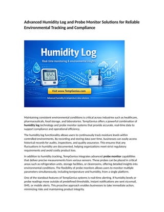 Advanced Humidity Log and Probe Monitor Solutions for Reliable ...