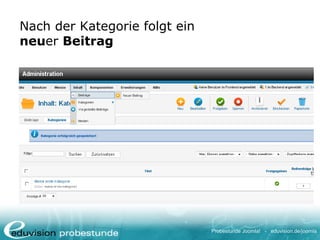 Probestunde Joomla! - eduvision.de/joomla
Nach der Kategorie folgt ein
neuer Beitrag
 