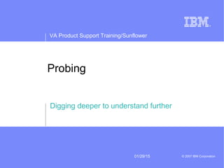 VA Product Support Training/Sunflower
01/29/15 © 2007 IBM Corporation
Probing
Digging deeper to understand further
 